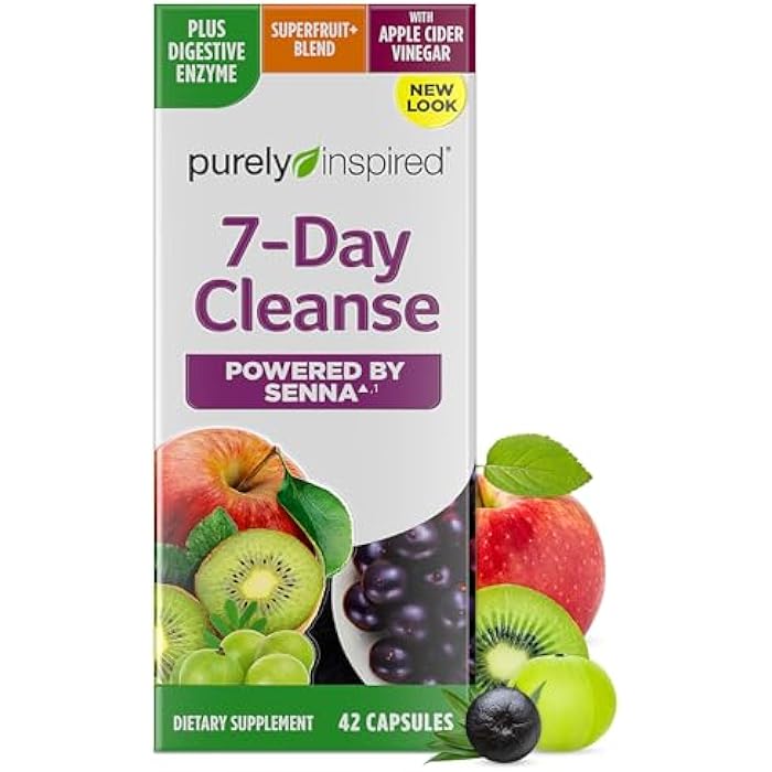 Purely Inspired 7-Day Detox Cleanse - Whole Body Cleanse & Detox Pills for Women & Men, Powered with Senna Leaf, Vitamin C, Apple Cider Vinegar, Digestive Enzymes & Probiotics - 42 Acai Berry Capsules - Image 1