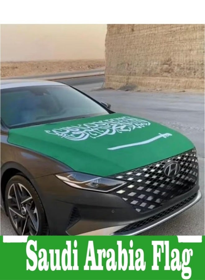 غطاء علم اليوم الوطني السعودي لغطاء المحرك - قابل للتعديل لجميع السيارات - Image 1