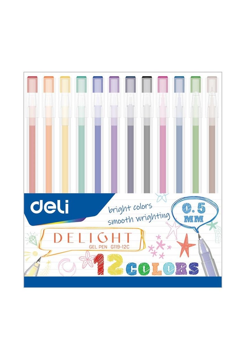 Deli 12-Piece Gel Pen With 0.5mm Fine Tip Multicolour  - Image 1