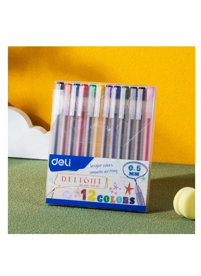 Deli 12-Piece Gel Pen With 0.5mm Fine Tip Multicolour  - Image 2