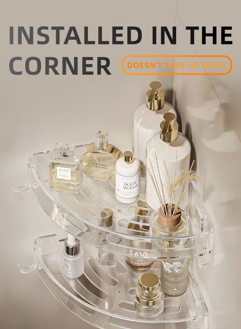 2 racks with 4 hooks Bathroom Organizer Shower Shelf Rack Caddy, Wall Mounted No Drilling Bathroom Accessories Corner Holder, Waterproof and Strong Load Bathroom Rack with Hooks, Shower Organizer Storage Shelf for Toiletries, Bathroom Holder Shower Caddy Shelf Rack - Image 1