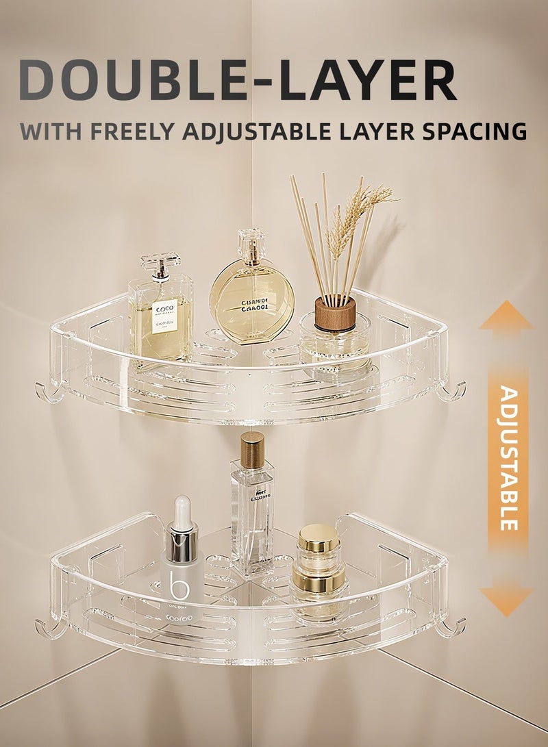 2 racks with 4 hooks Bathroom Organizer Shower Shelf Rack Caddy, Wall Mounted No Drilling Bathroom Accessories Corner Holder, Waterproof and Strong Load Bathroom Rack with Hooks, Shower Organizer Storage Shelf for Toiletries, Bathroom Holder Shower Caddy Shelf Rack - Image 2