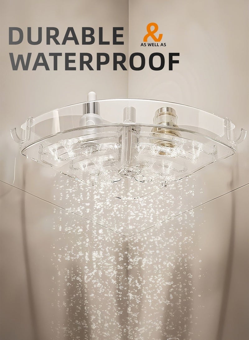 2 racks with 4 hooks Bathroom Organizer Shower Shelf Rack Caddy, Wall Mounted No Drilling Bathroom Accessories Corner Holder, Waterproof and Strong Load Bathroom Rack with Hooks, Shower Organizer Storage Shelf for Toiletries, Bathroom Holder Shower Caddy Shelf Rack - Image 5