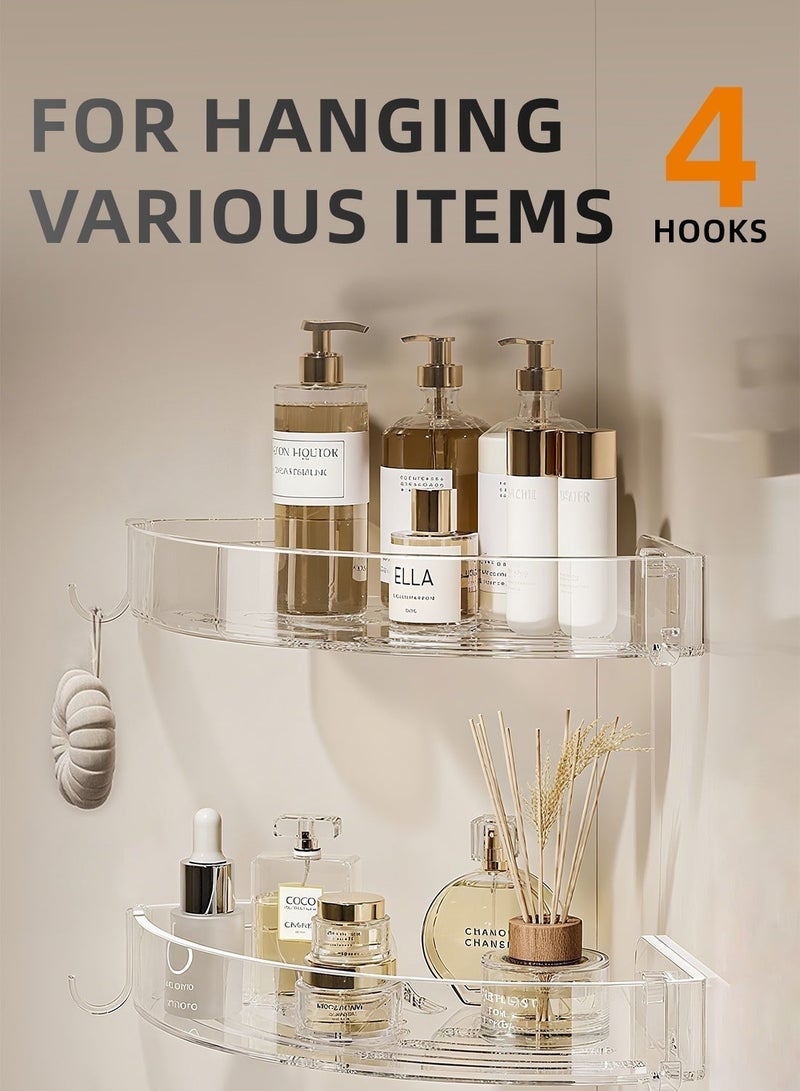 2 racks with 4 hooks Bathroom Organizer Shower Shelf Rack Caddy, Wall Mounted No Drilling Bathroom Accessories Corner Holder, Waterproof and Strong Load Bathroom Rack with Hooks, Shower Organizer Storage Shelf for Toiletries, Bathroom Holder Shower Caddy Shelf Rack - Image 3