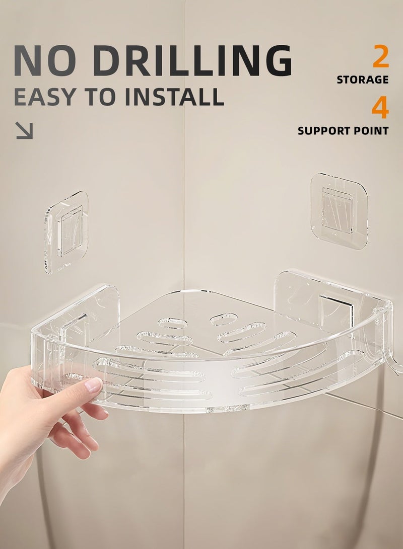 2 racks with 4 hooks Bathroom Organizer Shower Shelf Rack Caddy, Wall Mounted No Drilling Bathroom Accessories Corner Holder, Waterproof and Strong Load Bathroom Rack with Hooks, Shower Organizer Storage Shelf for Toiletries, Bathroom Holder Shower Caddy Shelf Rack - Image 4