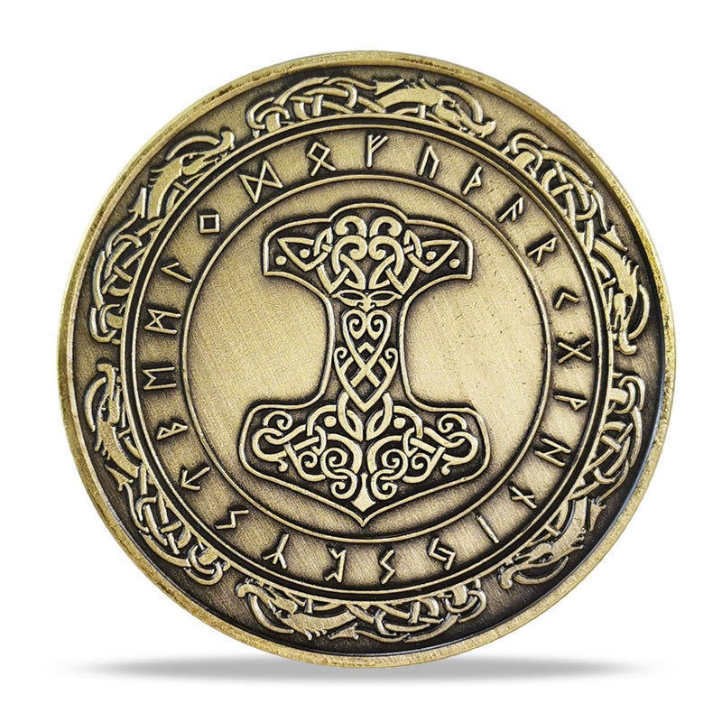 Imasoner Norse Viking Mjolnir Coin Thors Hammer Coin Nordic Mythology Talisman - Image 2