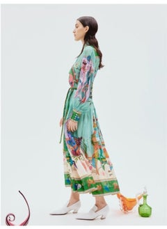Madam Uniq Personalized Printed Casual Vacation Shirt Collar Single-Breasted Flowing Maxi Dress  - Image 3
