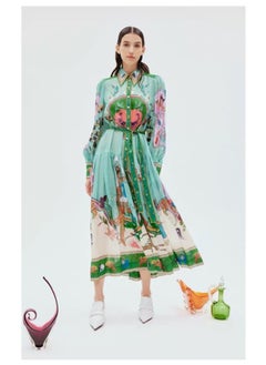 Madam Uniq Personalized Printed Casual Vacation Shirt Collar Single-Breasted Flowing Maxi Dress  - Image 1