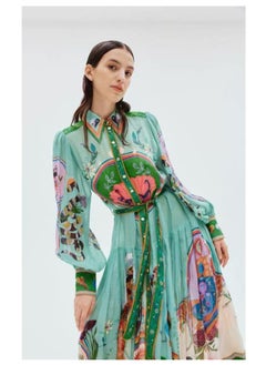 Madam Uniq Personalized Printed Casual Vacation Shirt Collar Single-Breasted Flowing Maxi Dress  - Image 4