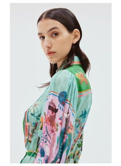 Madam Uniq Personalized Printed Casual Vacation Shirt Collar Single-Breasted Flowing Maxi Dress  - Image 5