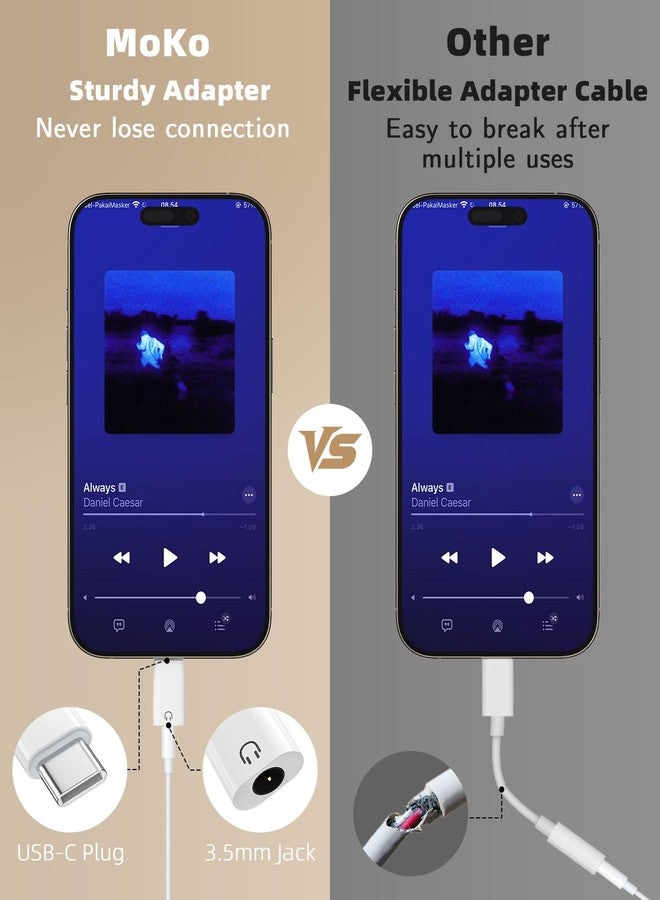 MoKo USB C to 3.5mm Audio Headphone Adapter, Type C to Headphone 3.5mm Aux Jack Dongle Compatible with iPhone 17 Air 16 15 Pro Max, Galaxy S24 S23 S22, iPad Air/Pro, MacBook, Pixel, White - Image 4