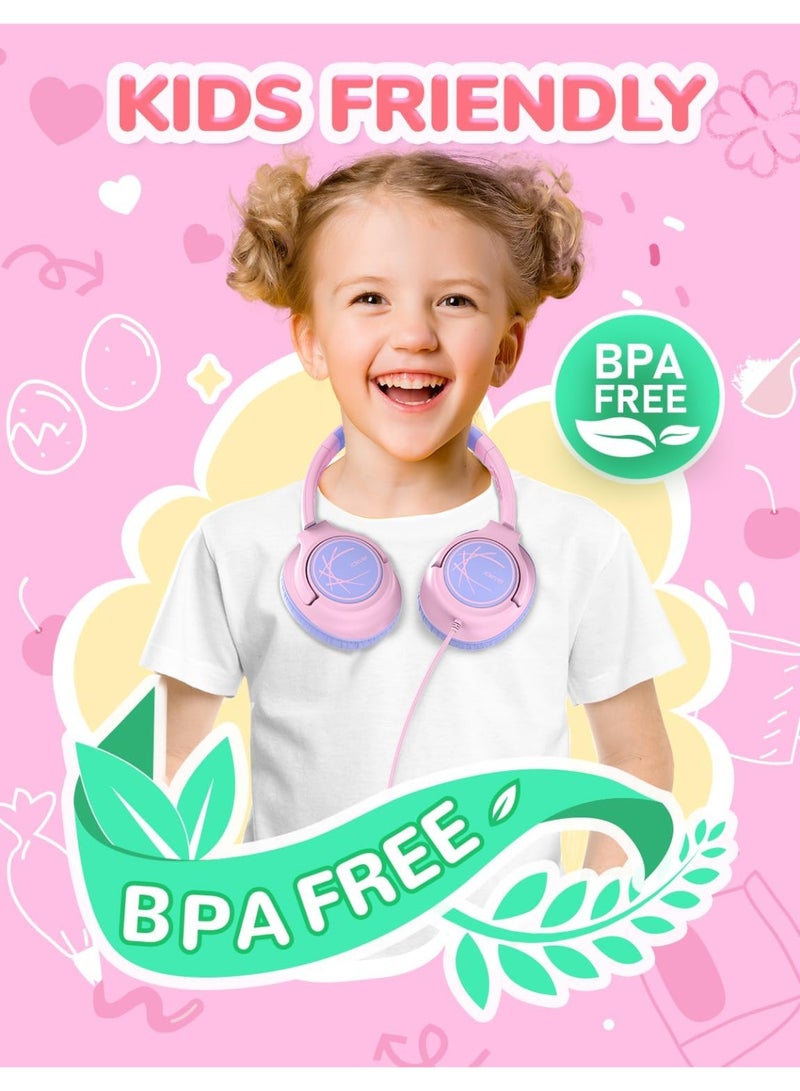 iClever HS26 Kids Headphones, Wired, Stereo Sound, Foldable, 3.5mm Jack, Pink, Over Ear, Safe Volume Limit for Kids - Image 5