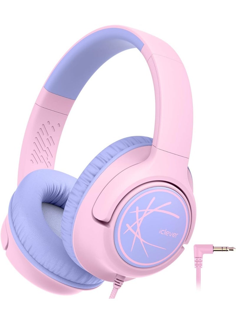 iClever HS26 Kids Headphones, Wired, Stereo Sound, Foldable, 3.5mm Jack, Pink, Over Ear, Safe Volume Limit for Kids - Image 1