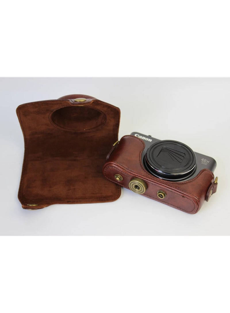 Holster Camera Case for Canon PowerShot SX740 SX730 SX720 HS Full Body Camera PU Leather Case Bag with Strap (Coffee)  - Image 5