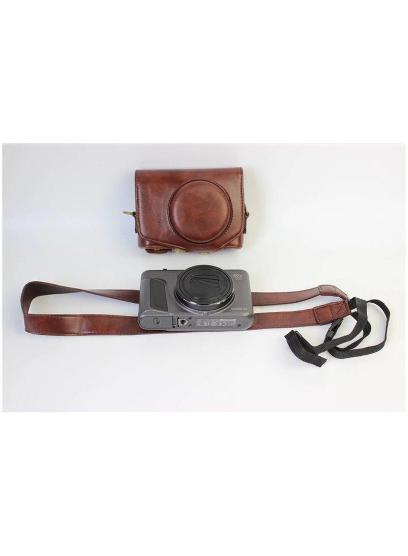 Holster Camera Case for Canon PowerShot SX740 SX730 SX720 HS Full Body Camera PU Leather Case Bag with Strap (Coffee)  - Image 3