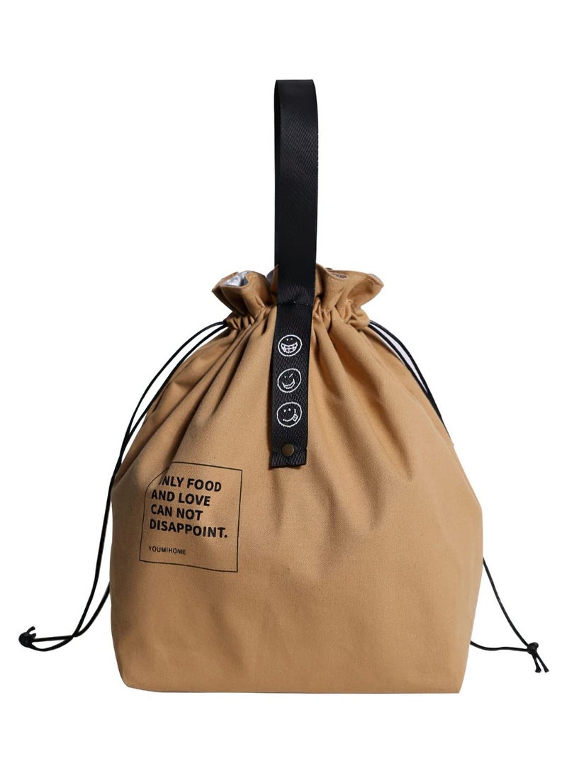 Y&D Insulated Lunch Bag with Drawstring Closure, Wide-Open Canvas Tote Bag, Foldable and Lightweight Cooler for Work Office School Picnic Travel (Yellow) - Image 1