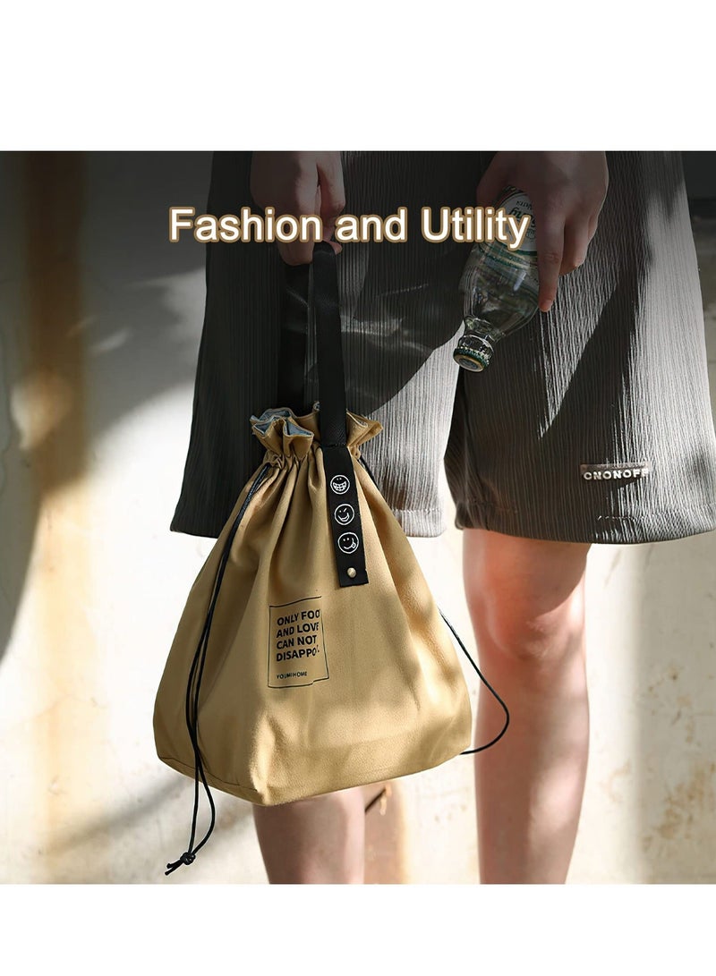 Y&D Insulated Lunch Bag with Drawstring Closure, Wide-Open Canvas Tote Bag, Foldable and Lightweight Cooler for Work Office School Picnic Travel (Yellow) - Image 5