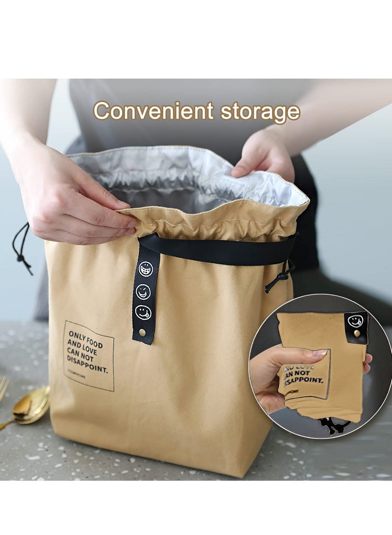 Y&D Insulated Lunch Bag with Drawstring Closure, Wide-Open Canvas Tote Bag, Foldable and Lightweight Cooler for Work Office School Picnic Travel (Yellow) - Image 4