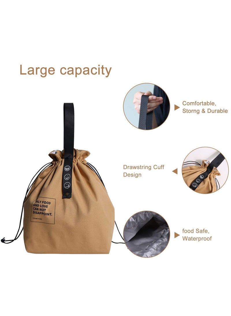 Y&D Insulated Lunch Bag with Drawstring Closure, Wide-Open Canvas Tote Bag, Foldable and Lightweight Cooler for Work Office School Picnic Travel (Yellow) - Image 2