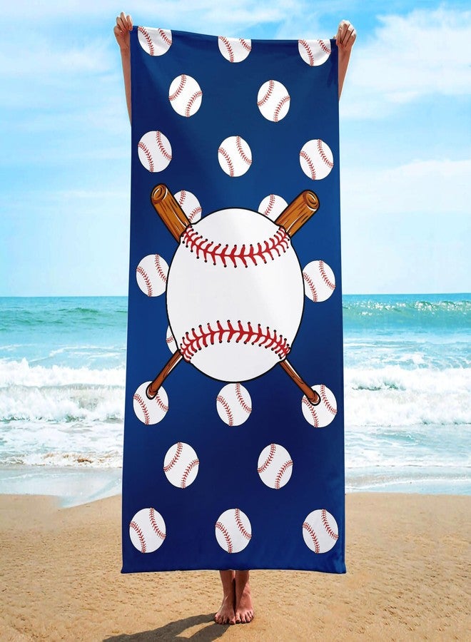 Irisbell Cotton Beach Towel 63 x 32 inch Large Sand Free Towels for Travel,Quick Dry Absorbent Swimming Beach Towels for Pool Yoga Gym Camping (Baseball Blue) - Image 1