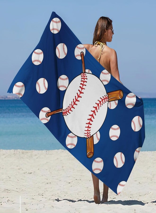 Irisbell Cotton Beach Towel 63 x 32 inch Large Sand Free Towels for Travel,Quick Dry Absorbent Swimming Beach Towels for Pool Yoga Gym Camping (Baseball Blue) - Image 2