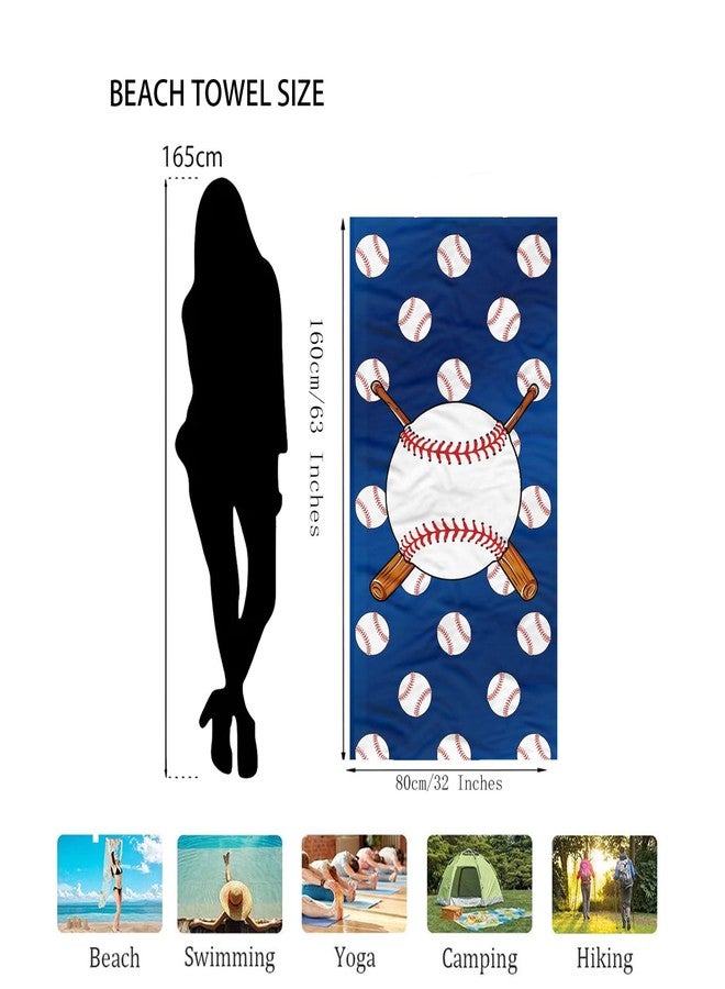 Irisbell Cotton Beach Towel 63 x 32 inch Large Sand Free Towels for Travel,Quick Dry Absorbent Swimming Beach Towels for Pool Yoga Gym Camping (Baseball Blue) - Image 3