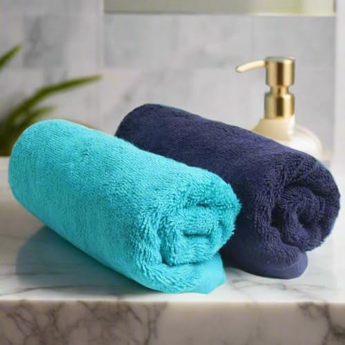 HEELIUM Bamboo Hand Towel | Ultra Absorbent & Anti-Bacterial | 3X Softer Than Cotton Towels | 65 X 40 cm - 600 GSM | Pack of 2 - Blue, Teal - Image 1