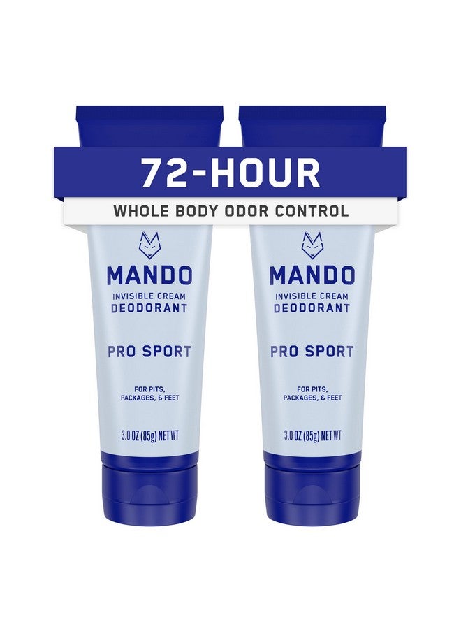 Mando Whole Body Deodorant For Men - Invisible Cream - 72 Hour Odor Control - Aluminum Free, Baking Soda Free, Skin Safe - 3 ounce (Pack of 2) - Pro Sport
