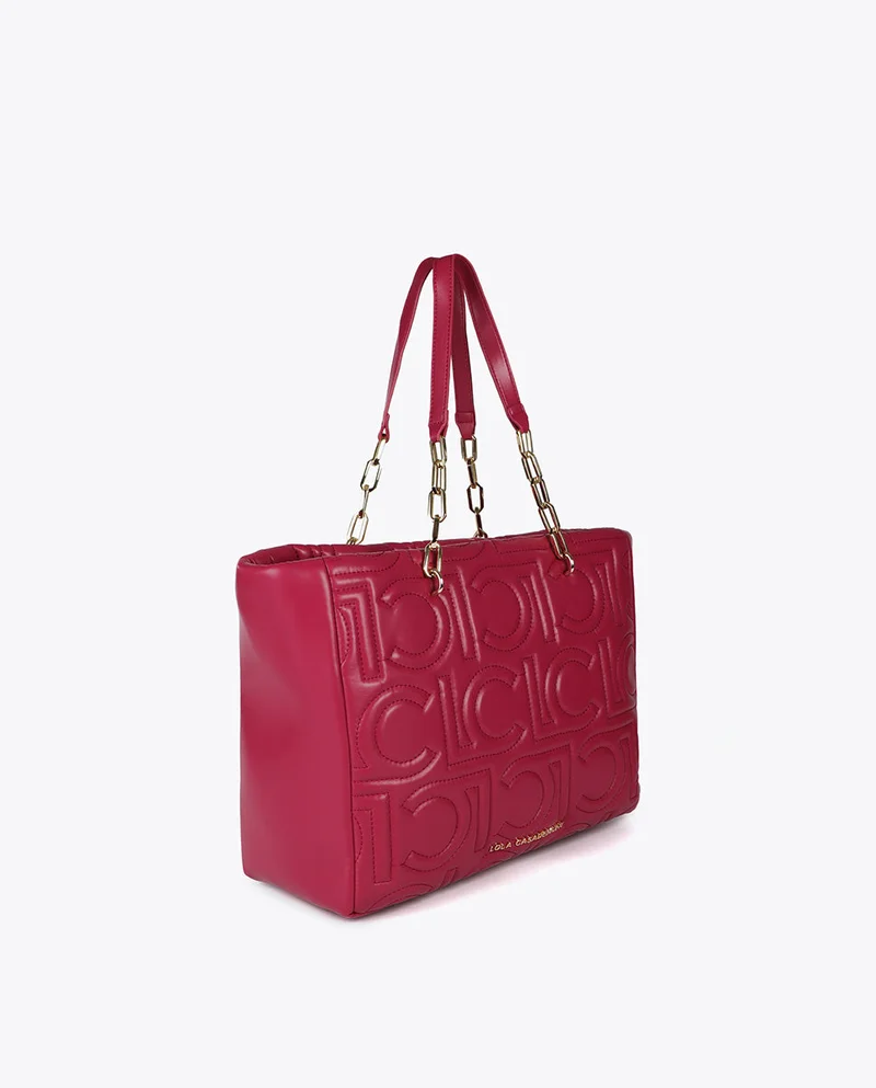 لولا كساديمونت حقيبة تسوق مبطنة بشعار من جلد صناعي بمقبض سلسلة مختلطة