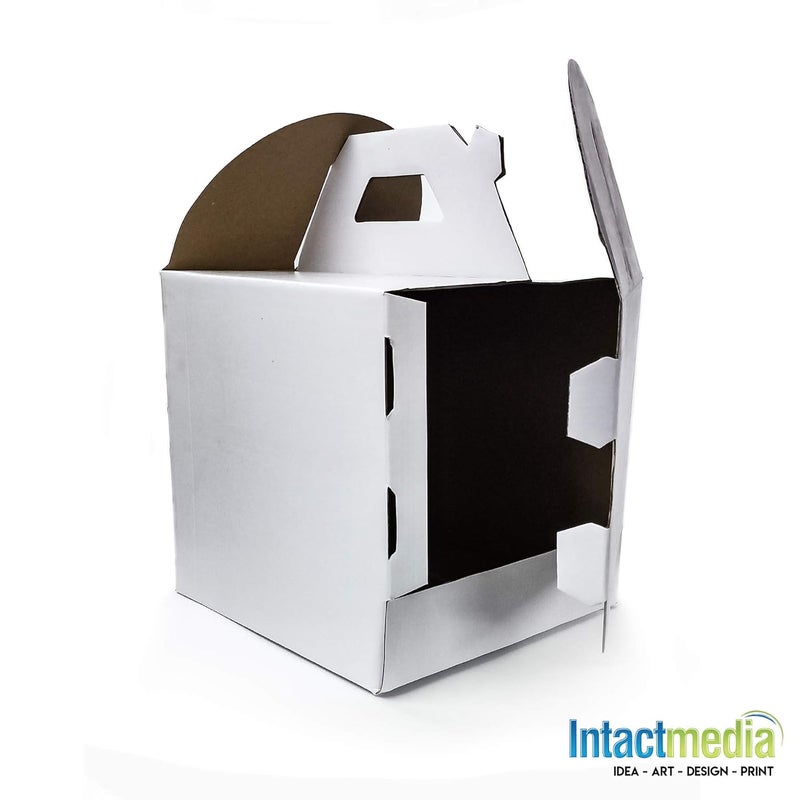 Intactmedia Plain White Corrugated Handle Cake BoxCorrugated Packaging Tier Cake 12x12x12 in pack of 5 - Image 2