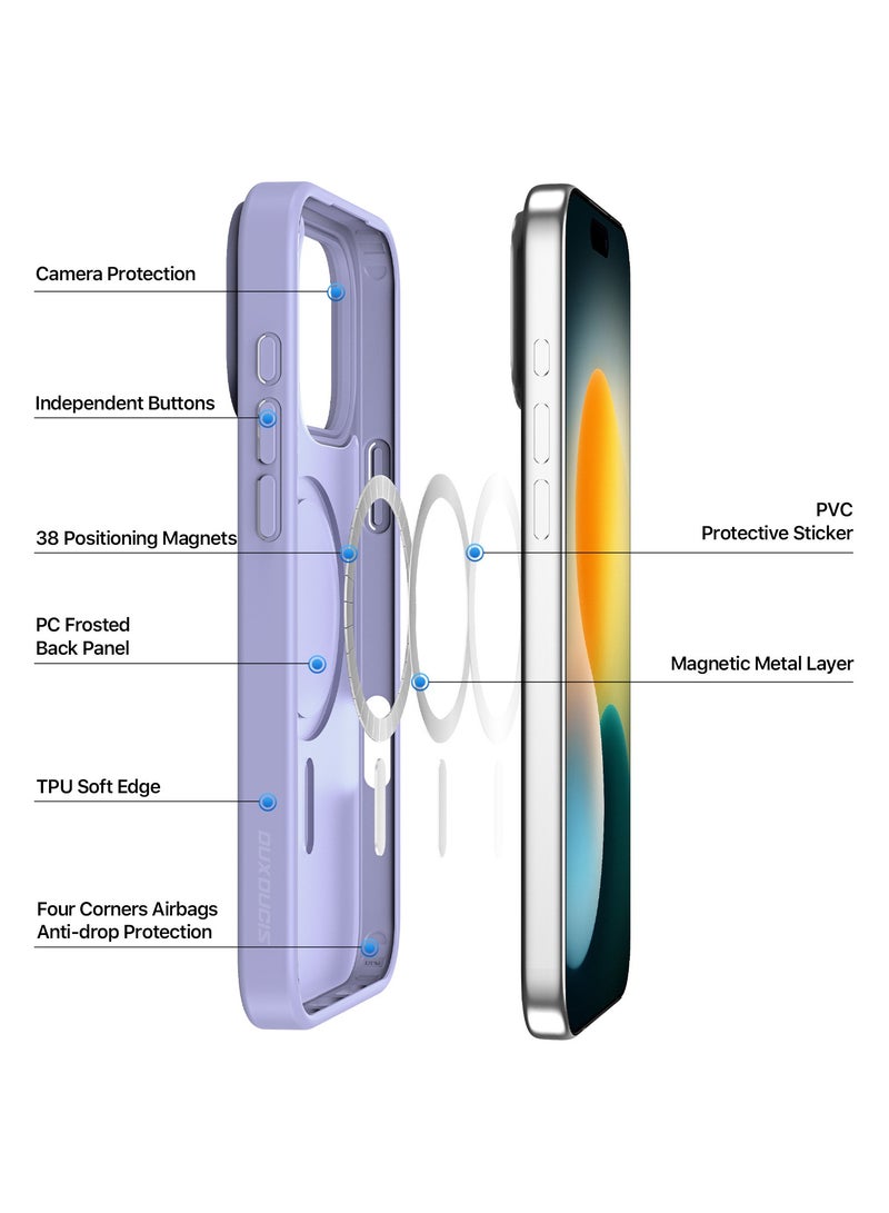 دوكس دوتشيز جراب يند دوكس دوكيس شفاف غير لامع مطفي مضاد للاصفرار [غطاء خلفي صلب من البولي كربونات ومن السيلكون ] جراب واقٍ مقاوم للصدمات متوافق مع  IPhone 17 Pro Max  (أرجواني فاتح) - Image 2