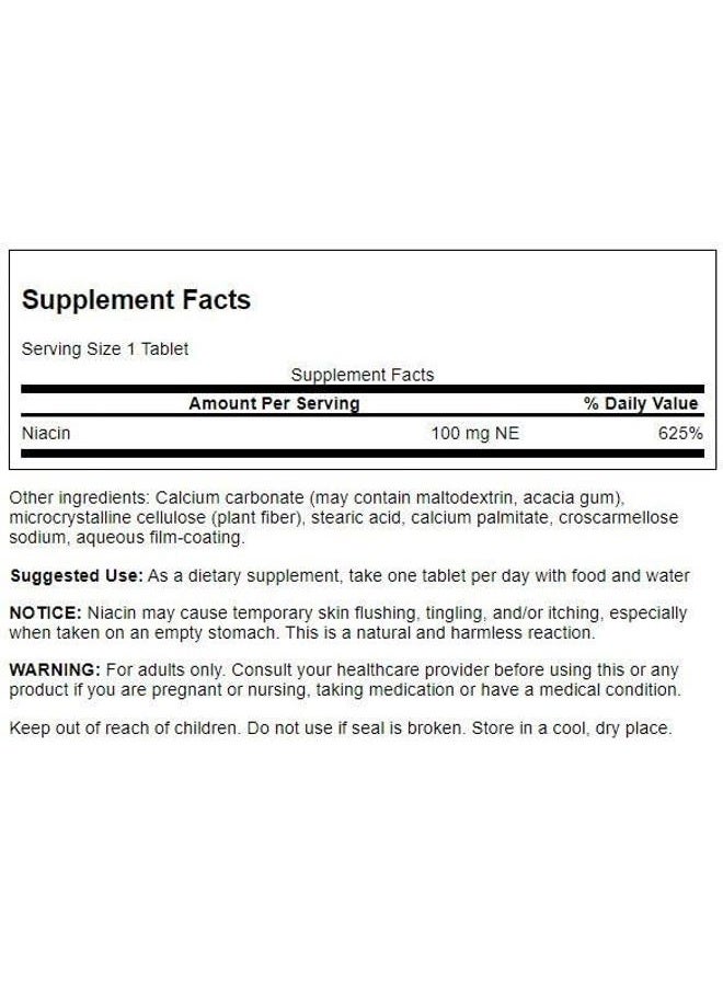 SWANSON Niacin (Vitamin B3) - Vitamin Supplement Supporting Heart Health and Carbohydrate Metabolism - Promotes Natural Energy Production - (250 Tablets, 100mg NE Each) - Image 2