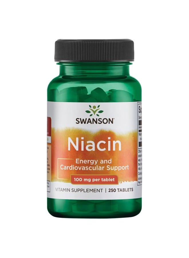 SWANSON Niacin (Vitamin B3) - Vitamin Supplement Supporting Heart Health and Carbohydrate Metabolism - Promotes Natural Energy Production - (250 Tablets, 100mg NE Each) - Image 1
