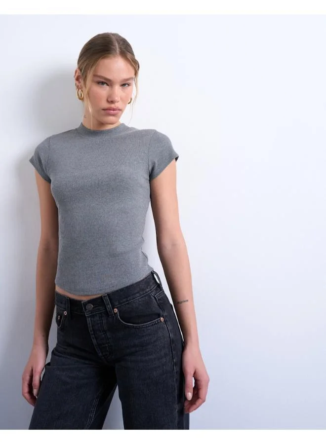 TOPSHOP Casual Short Sleeve Fitted Ribbed T-Shirt
