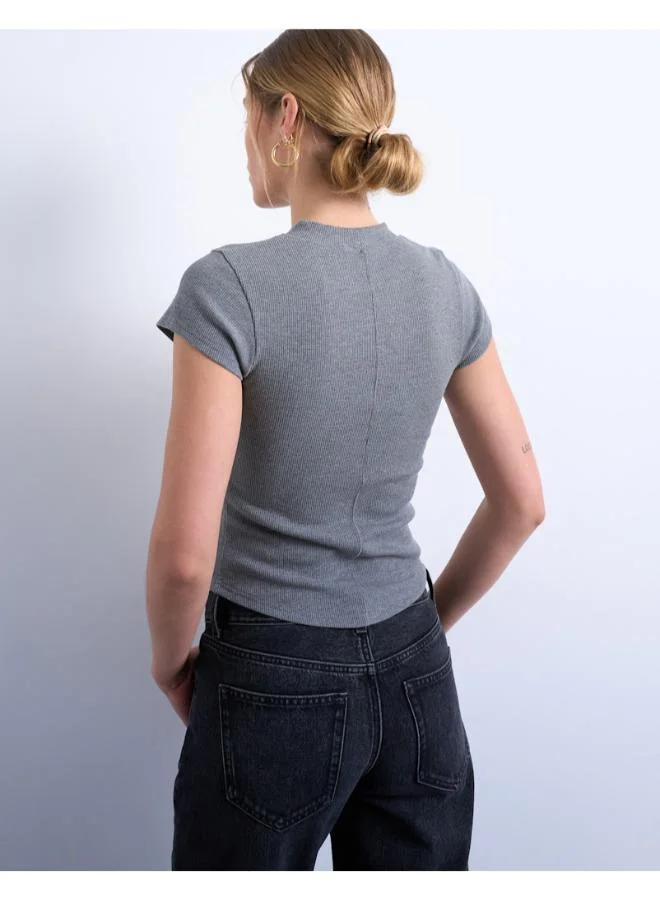 TOPSHOP Casual Short Sleeve Fitted Ribbed T-Shirt