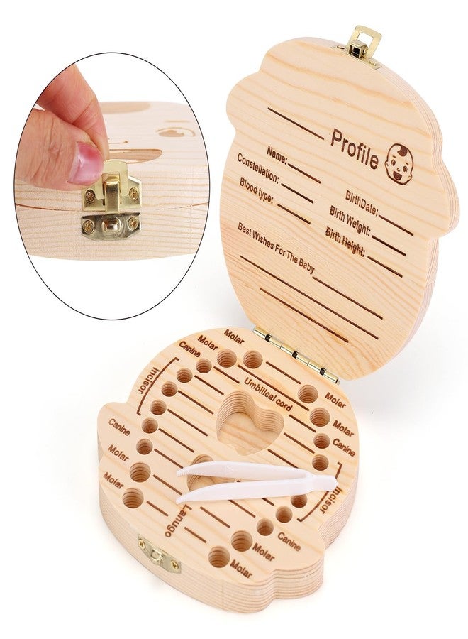NASHRIO Baby Tooth Box Wooden Kids Keepsake Organizer Gift for Baby Teeth, Cute Children Tooth Container with Tweezers to Keep the Childwood Memory (Boy) - Image 2
