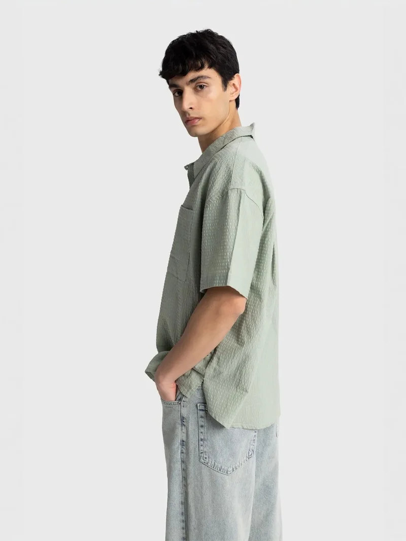 Giesto Mint Green GIESTO Textured Short Sleeve Shirt for Men | Best Price UAE