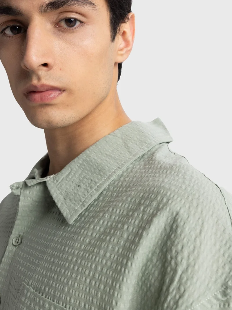 Giesto Mint Green GIESTO Textured Short Sleeve Shirt for Men | Best Price UAE