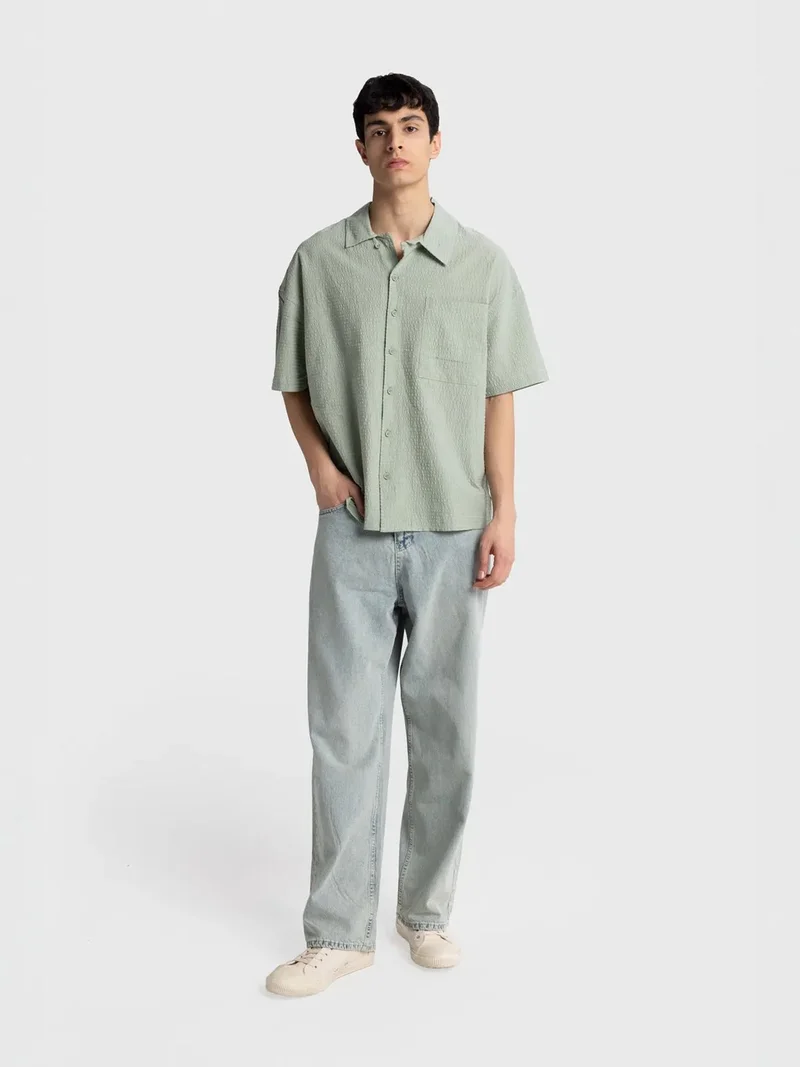 Giesto Mint Green GIESTO Textured Short Sleeve Shirt for Men | Best Price UAE