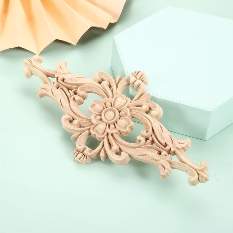 MUXSAM Wood Carved Appliques Furniture Decorative Onlays, 1Pc Unpainted DIY Center Carving Decal for Door Wall Ceiling Cabinet Dresser Mirror Bed Mantel Bench Decoration, 20x10cm/7.8"x3.94" - Image 4