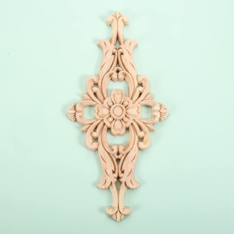 MUXSAM Wood Carved Appliques Furniture Decorative Onlays, 1Pc Unpainted DIY Center Carving Decal for Door Wall Ceiling Cabinet Dresser Mirror Bed Mantel Bench Decoration, 20x10cm/7.8"x3.94" - Image 5