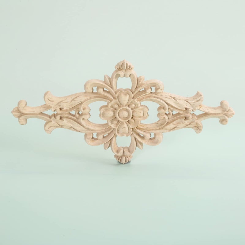 MUXSAM Wood Carved Appliques Furniture Decorative Onlays, 1Pc Unpainted DIY Center Carving Decal for Door Wall Ceiling Cabinet Dresser Mirror Bed Mantel Bench Decoration, 20x10cm/7.8"x3.94" - Image 3