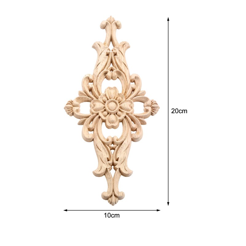 MUXSAM Wood Carved Appliques Furniture Decorative Onlays, 1Pc Unpainted DIY Center Carving Decal for Door Wall Ceiling Cabinet Dresser Mirror Bed Mantel Bench Decoration, 20x10cm/7.8"x3.94" - Image 2