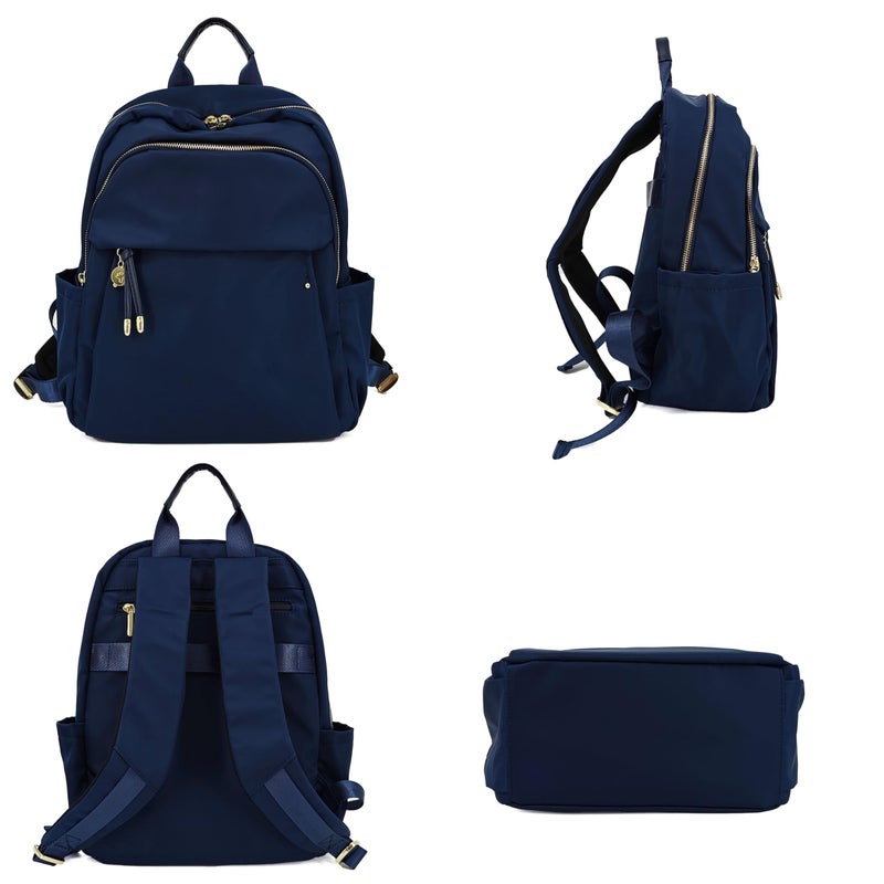 M-ioi-M Medium Backpack Purse for Women, Fashion Nylon Daypack with Gold Hardware, Lightweight Water-Resistant Rucksack for College, Work, Travel, Everyday Use, Fits 13â€“14" Laptop (Navy Blue,Medium) - Image 2