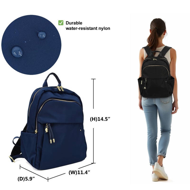 M-ioi-M Medium Backpack Purse for Women, Fashion Nylon Daypack with Gold Hardware, Lightweight Water-Resistant Rucksack for College, Work, Travel, Everyday Use, Fits 13â€“14" Laptop (Navy Blue,Medium) - Image 5