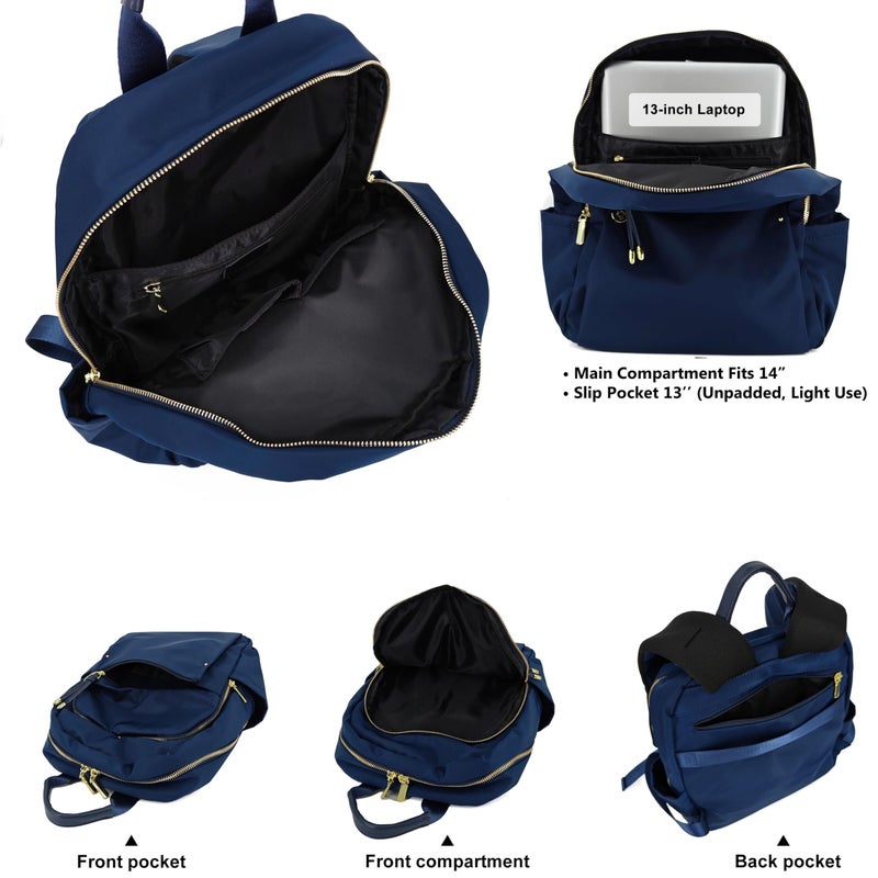 M-ioi-M Medium Backpack Purse for Women, Fashion Nylon Daypack with Gold Hardware, Lightweight Water-Resistant Rucksack for College, Work, Travel, Everyday Use, Fits 13â€“14" Laptop (Navy Blue,Medium) - Image 3