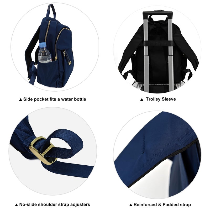 M-ioi-M Medium Backpack Purse for Women, Fashion Nylon Daypack with Gold Hardware, Lightweight Water-Resistant Rucksack for College, Work, Travel, Everyday Use, Fits 13â€“14" Laptop (Navy Blue,Medium) - Image 4