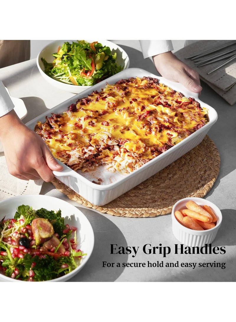 كيلا أطباق خزفية للفرن، طقم أطباق خبز، طقم أدوات خبز سيراميك من 3 قطع، صينية لازانيا عميقة، طقم صينية خبز مستطيلة بمقابض للخبز، طاجن، مطبخ، هدية زفاف، أبيض (15.6 بوصة/12.2 بوصة/8.9 بوصة) - Image 5