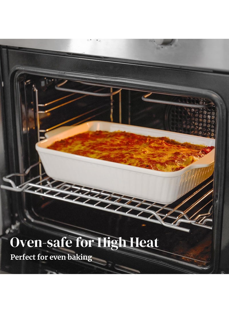كيلا أطباق خزفية للفرن، طقم أطباق خبز، طقم أدوات خبز سيراميك من 3 قطع، صينية لازانيا عميقة، طقم صينية خبز مستطيلة بمقابض للخبز، طاجن، مطبخ، هدية زفاف، أبيض (15.6 بوصة/12.2 بوصة/8.9 بوصة) - Image 4