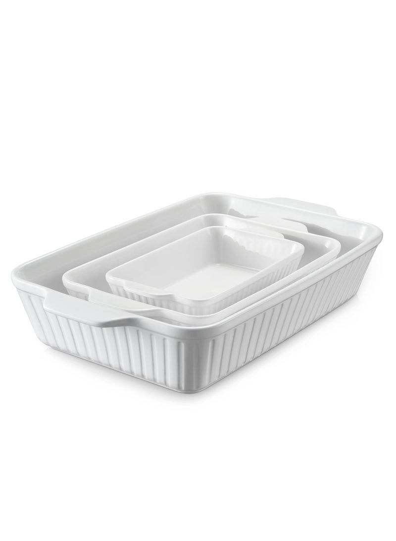 كيلا أطباق خزفية للفرن، طقم أطباق خبز، طقم أدوات خبز سيراميك من 3 قطع، صينية لازانيا عميقة، طقم صينية خبز مستطيلة بمقابض للخبز، طاجن، مطبخ، هدية زفاف، أبيض (15.6 بوصة/12.2 بوصة/8.9 بوصة) - Image 1